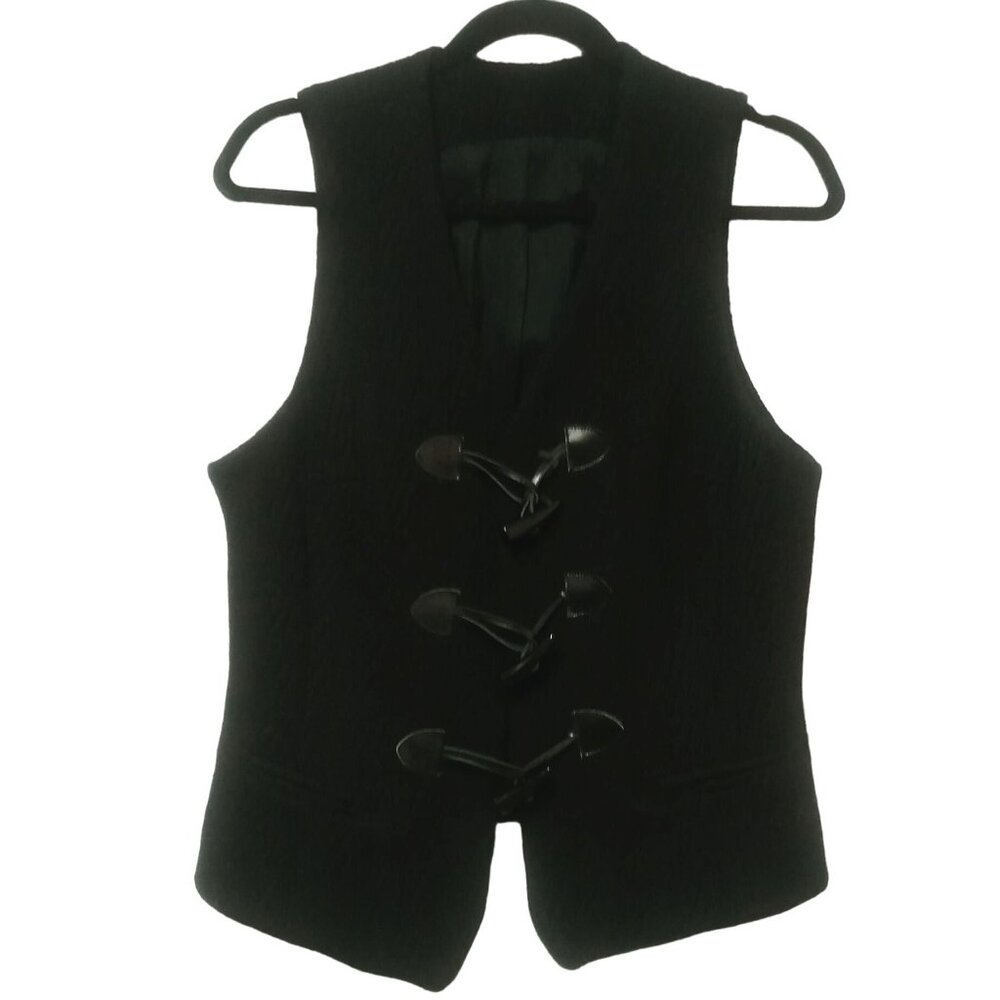 D. Terrell Vest Large Black 100% Wool Vest Toggle Closures Preppy Punk Gothic